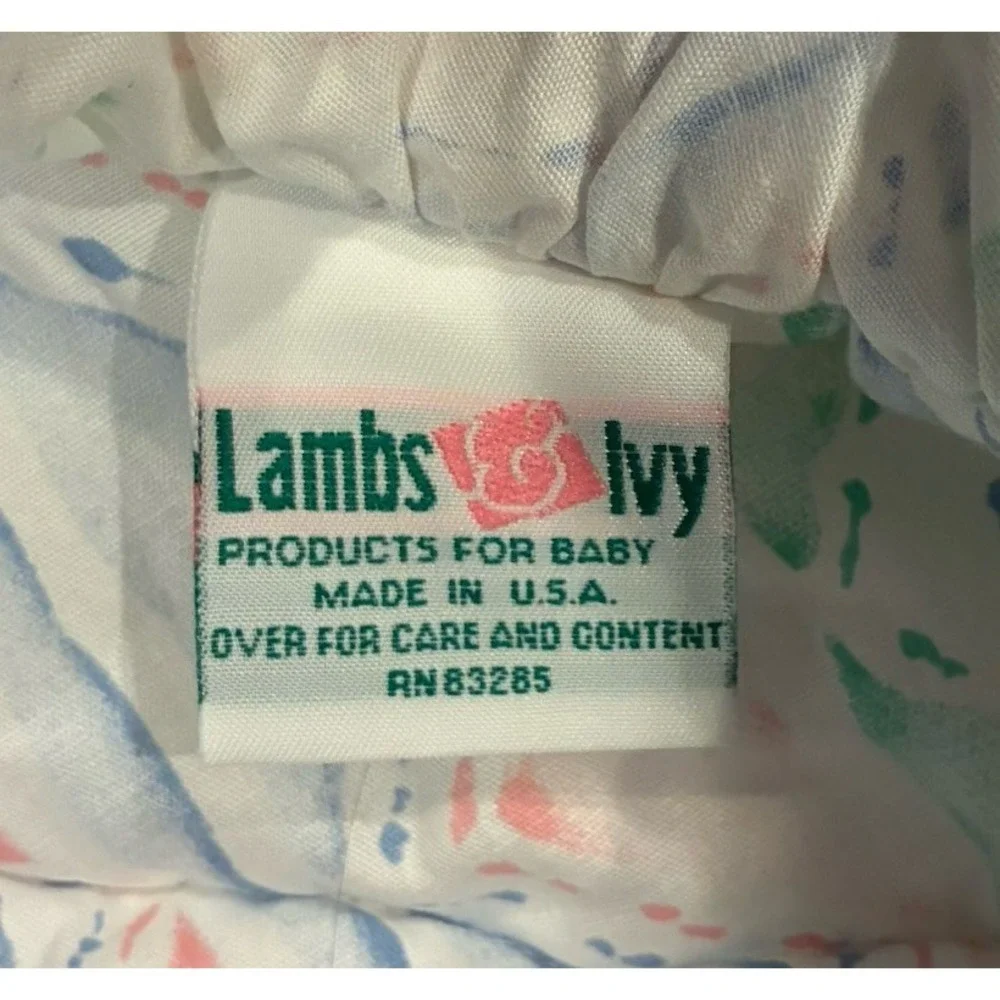 Vtg Lambs & Ivy Bunny Balloons Appliqué Hearts Crib Quilt Sheet~Blue Pink White